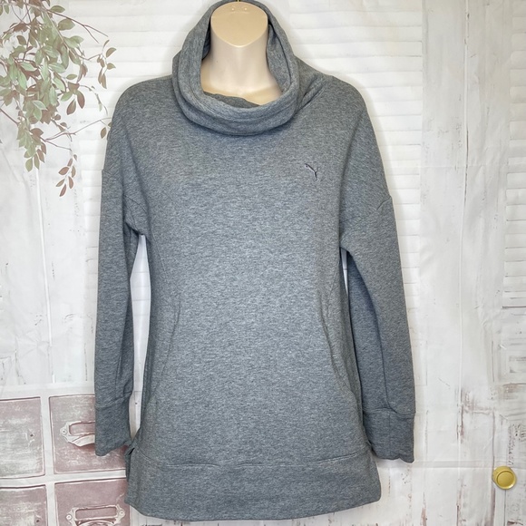 Puma Sweaters - Puma Womens Heather Gray Cowl Neckline LS Stretch Sweatshirt Sweater Sz. Small S